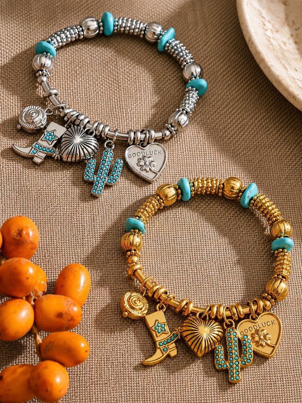 Silver-Tone Charm Bracelet with Turquoise Accents - Picture 3 of 4
